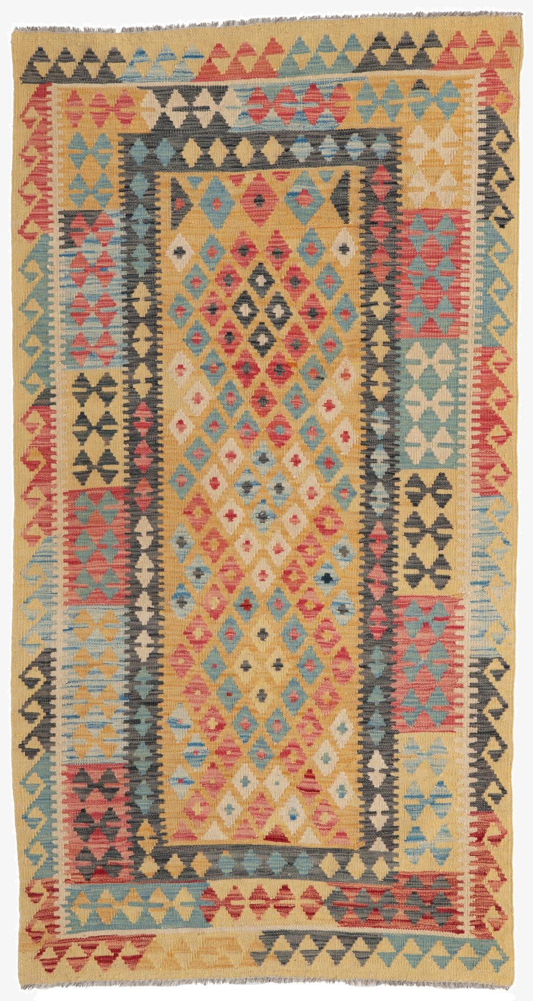  3' 7 x 6' 9  Hand Woven Kilim Maymana Wool Rug