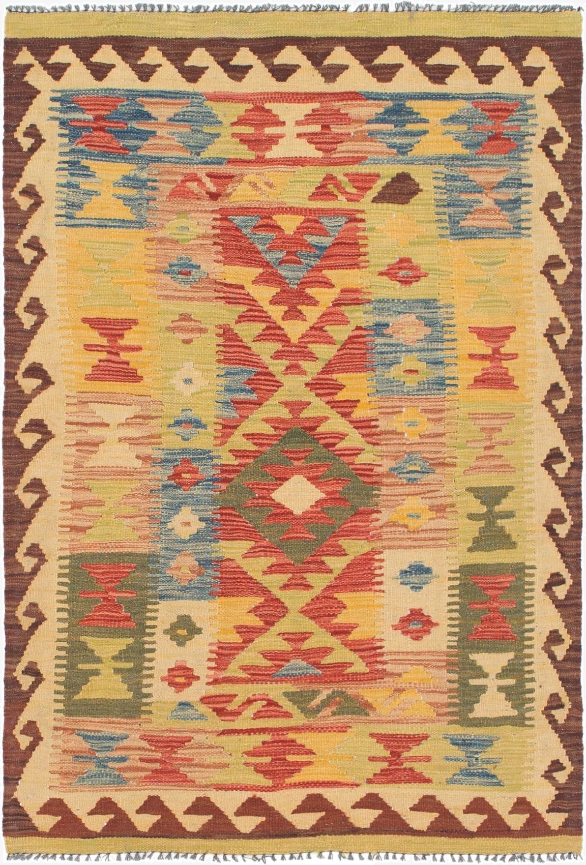  3' 5 x 5' 2  Hand Woven Kilim Maymana Wool Rug