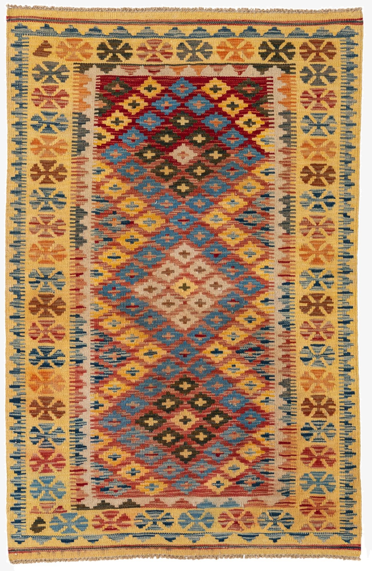  3' 3 x 5' 1  Hand Woven Kilim Maymana Wool Rug