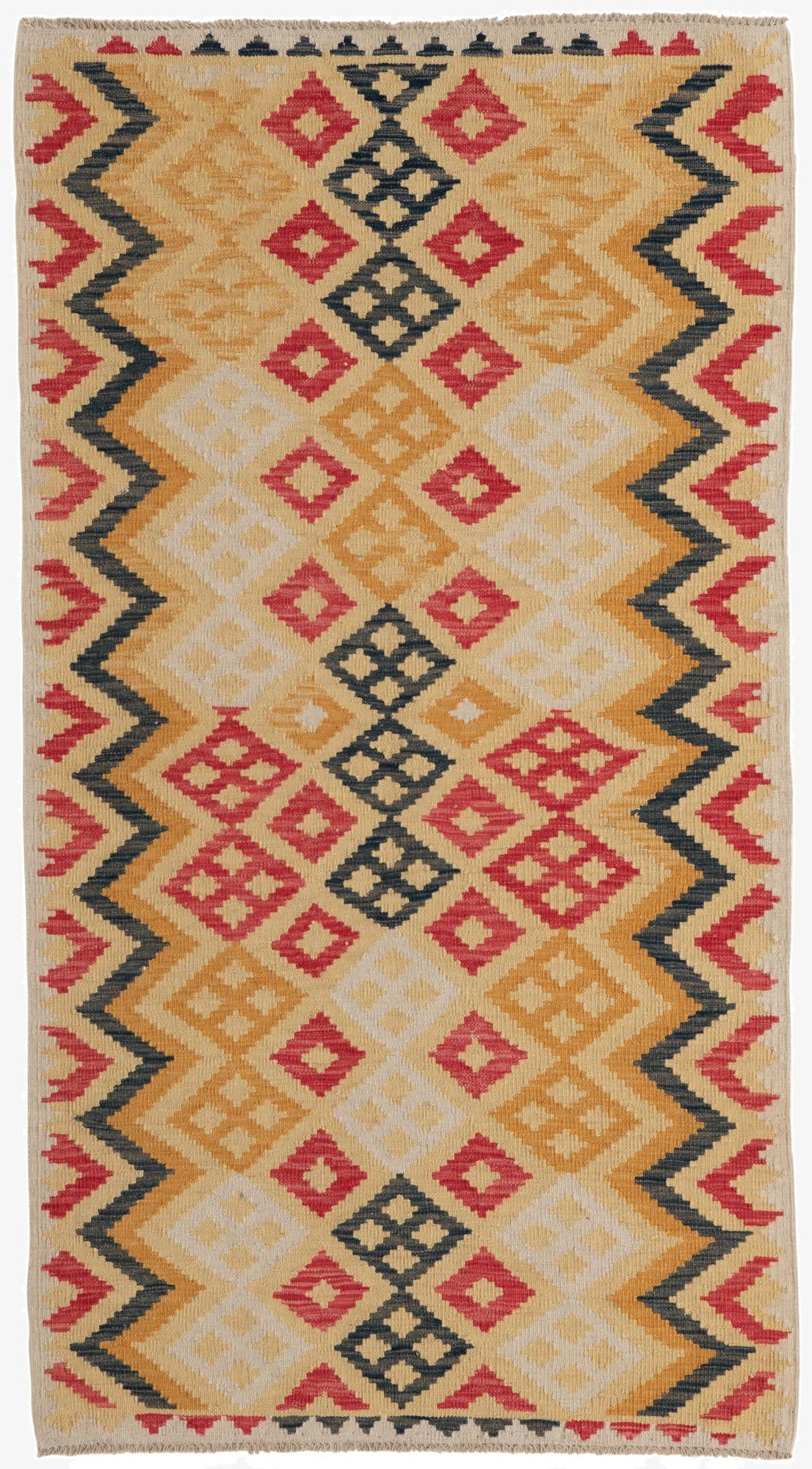  3' 6 x 6' 5  Hand Woven Kilim Maymana Wool Rug
