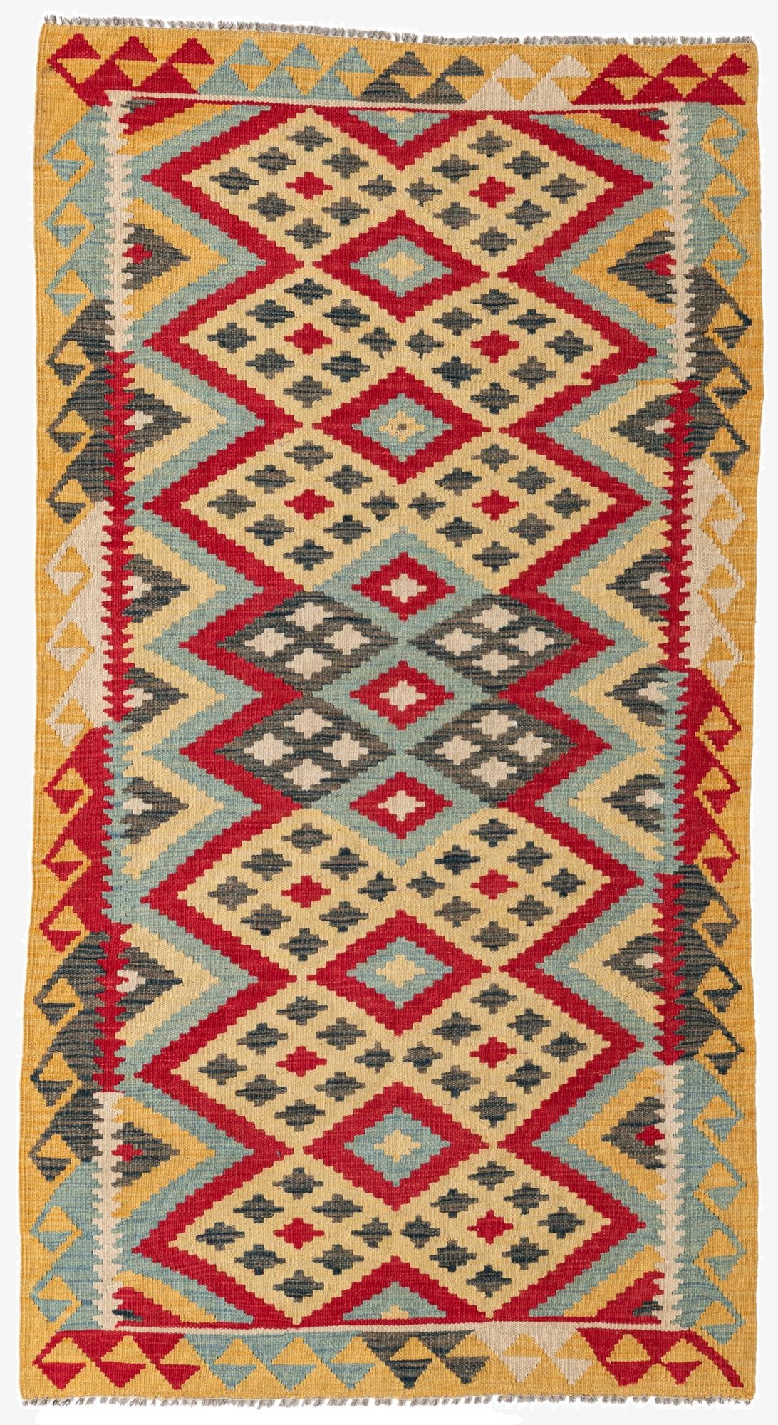  3' 7 x 6' 9  Hand Woven Kilim Maymana Wool Rug