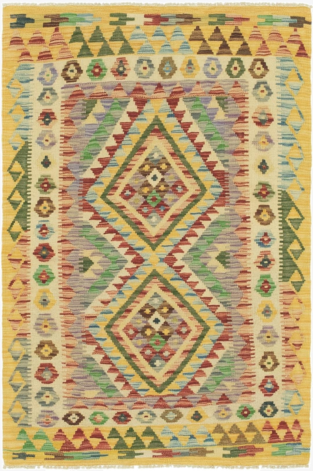 3' 2 x 4' 7  Hand Woven Kilim Maymana Wool Rug