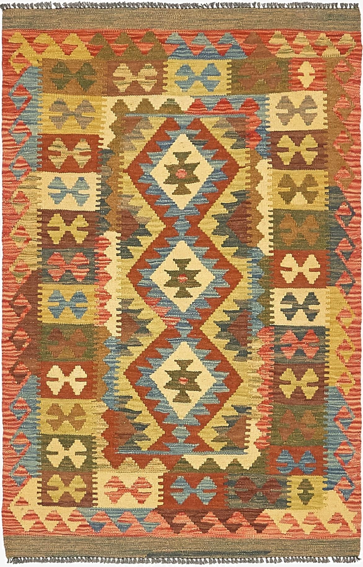  3' 2 x 4' 10  Hand Woven Kilim Maymana Wool Rug