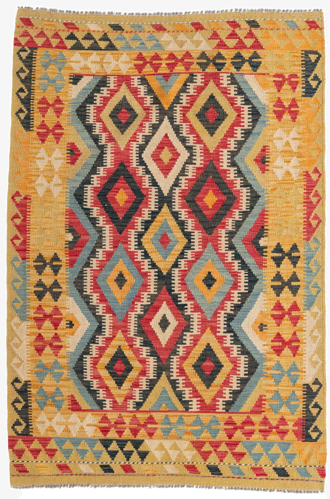  4' 2 x 6' 2  Hand Woven Kilim Maymana Wool Rug