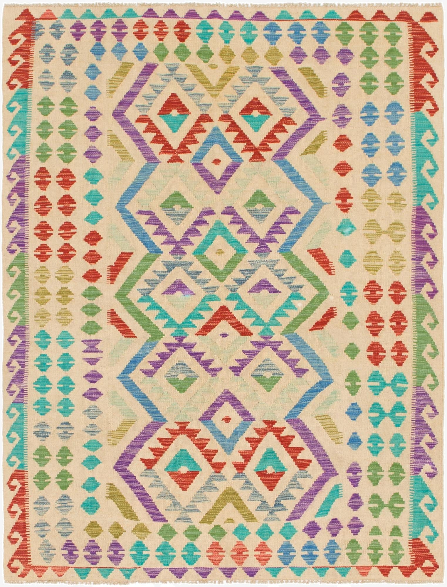  4' 10 x 6' 5  Hand Woven Kilim Maymana Wool Rug