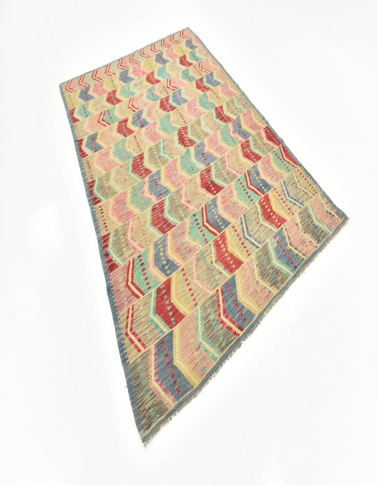 Detail image of  5' 8 x 8'  Hand Woven Kilim Modern Wool Rug