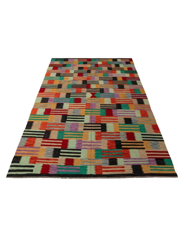 Detail image of  6' 7 x 9' 7  Hand Woven Kilim Modern Wool Rug