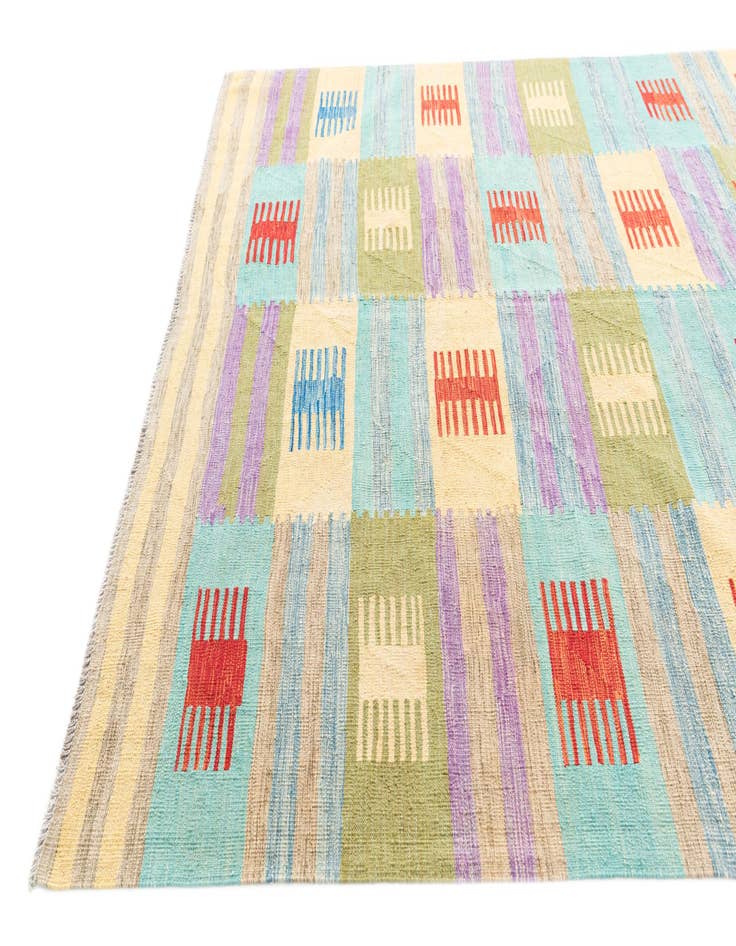 Detail image of  6' 7 x 9' 9  Hand Woven Kilim Modern Wool Rug