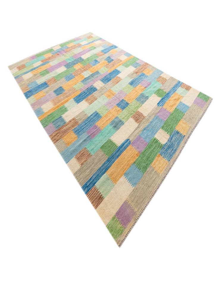 Detail image of  6' 7 x 9' 8  Hand Woven Kilim Modern Wool Rug