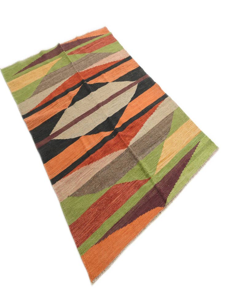 Detail image of  4' 8 x 6' 6  Hand Woven Kilim Modern Wool Rug