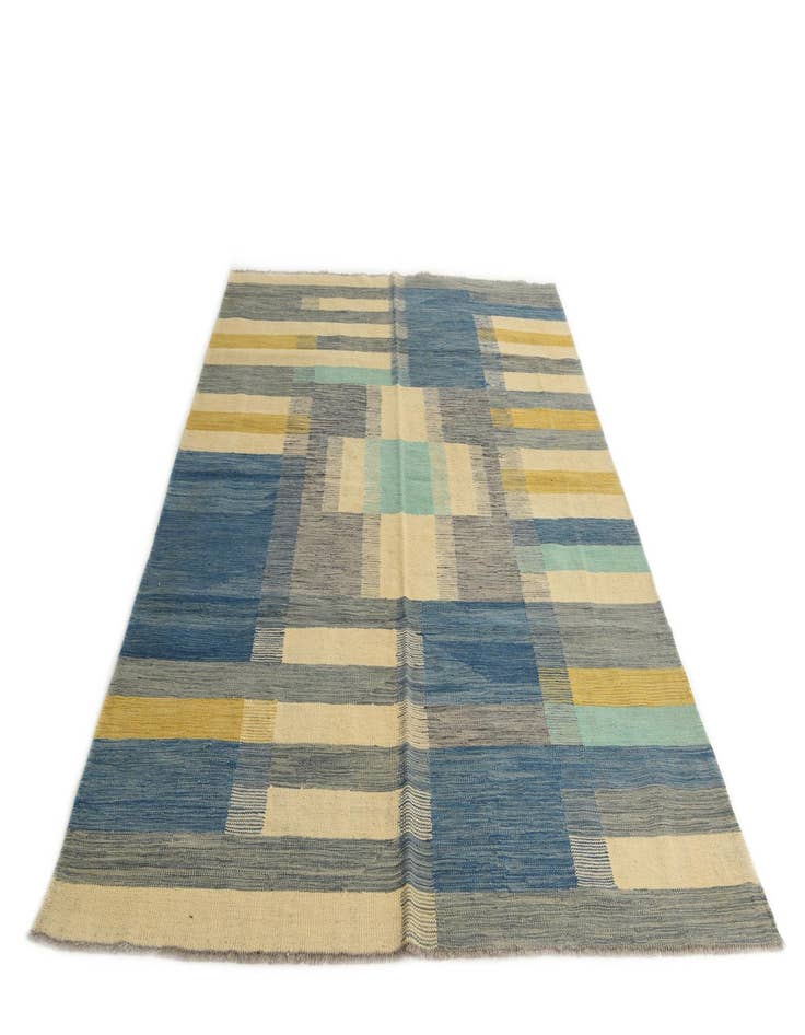 Detail image of  4' 9 x 8'  Hand Woven Kilim Modern Wool Rug