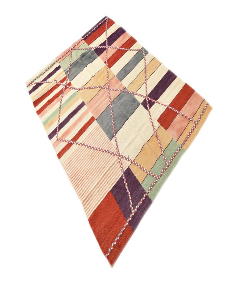 Detail image of  4' 8 x 6' 2  Hand Woven Kilim Modern Wool Rug