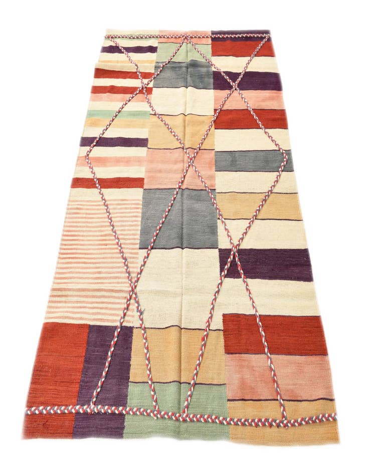 Detail image of  4' 8 x 6' 2  Hand Woven Kilim Modern Wool Rug
