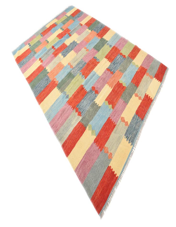 Detail image of  6' 6 x 9' 10  Hand Woven Kilim Modern Wool Rug