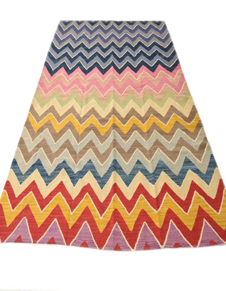 Detail image of  7' x 9' 8  Hand Woven Kilim Modern Wool Rug