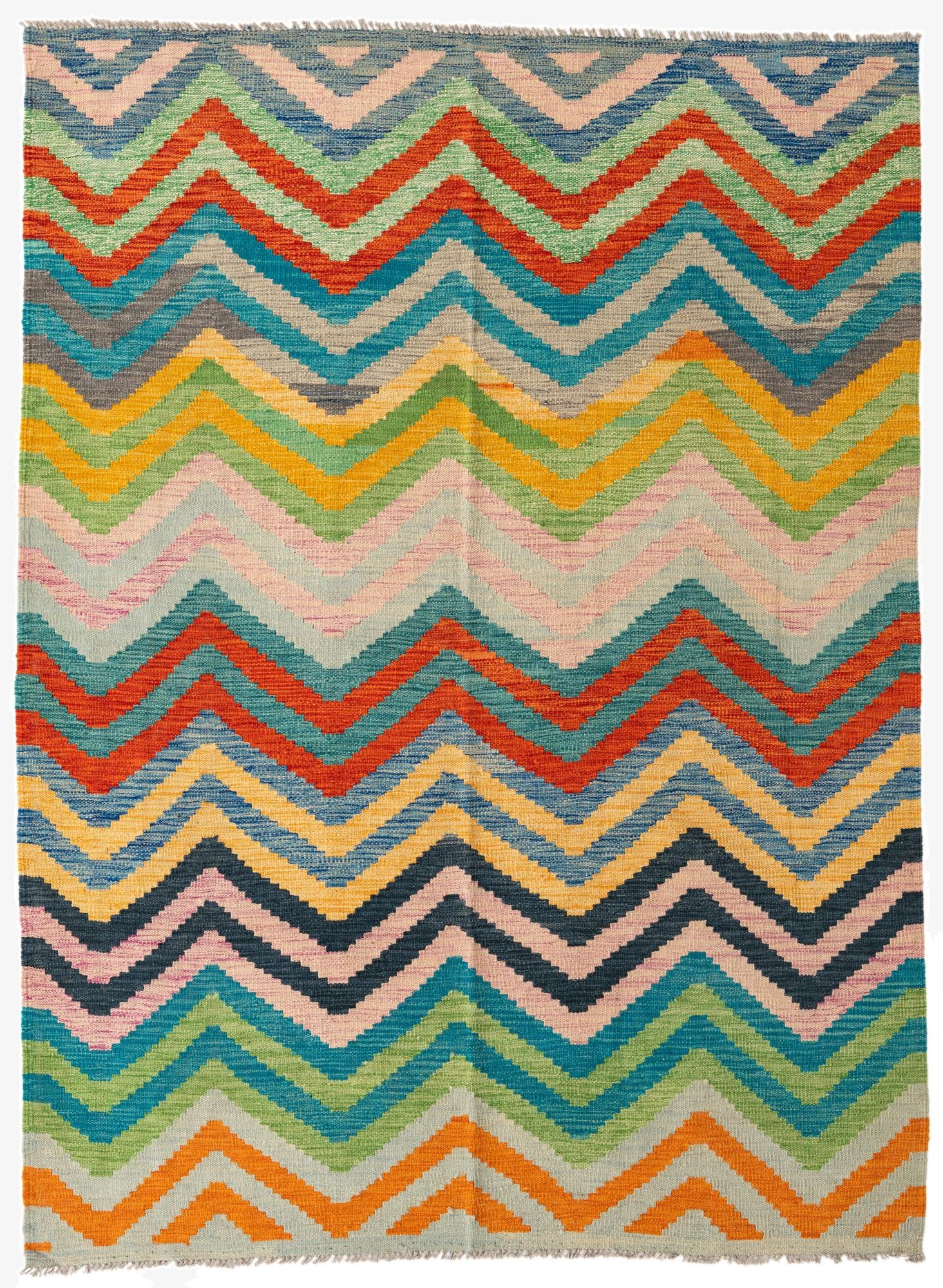  5' 9 x 7' 9  Hand Woven Kilim Modern Wool Rug