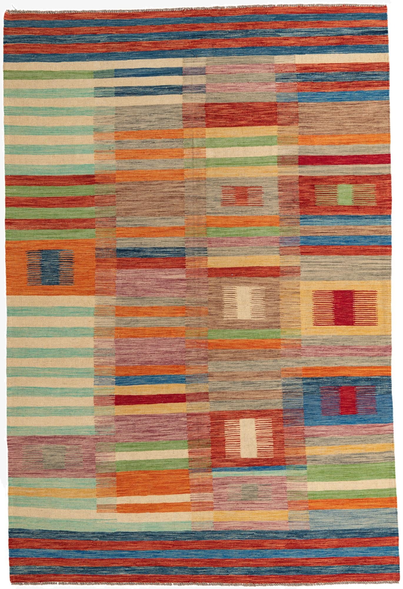 6' 8 x 9' 10  Hand Woven Kilim Modern Wool Rug