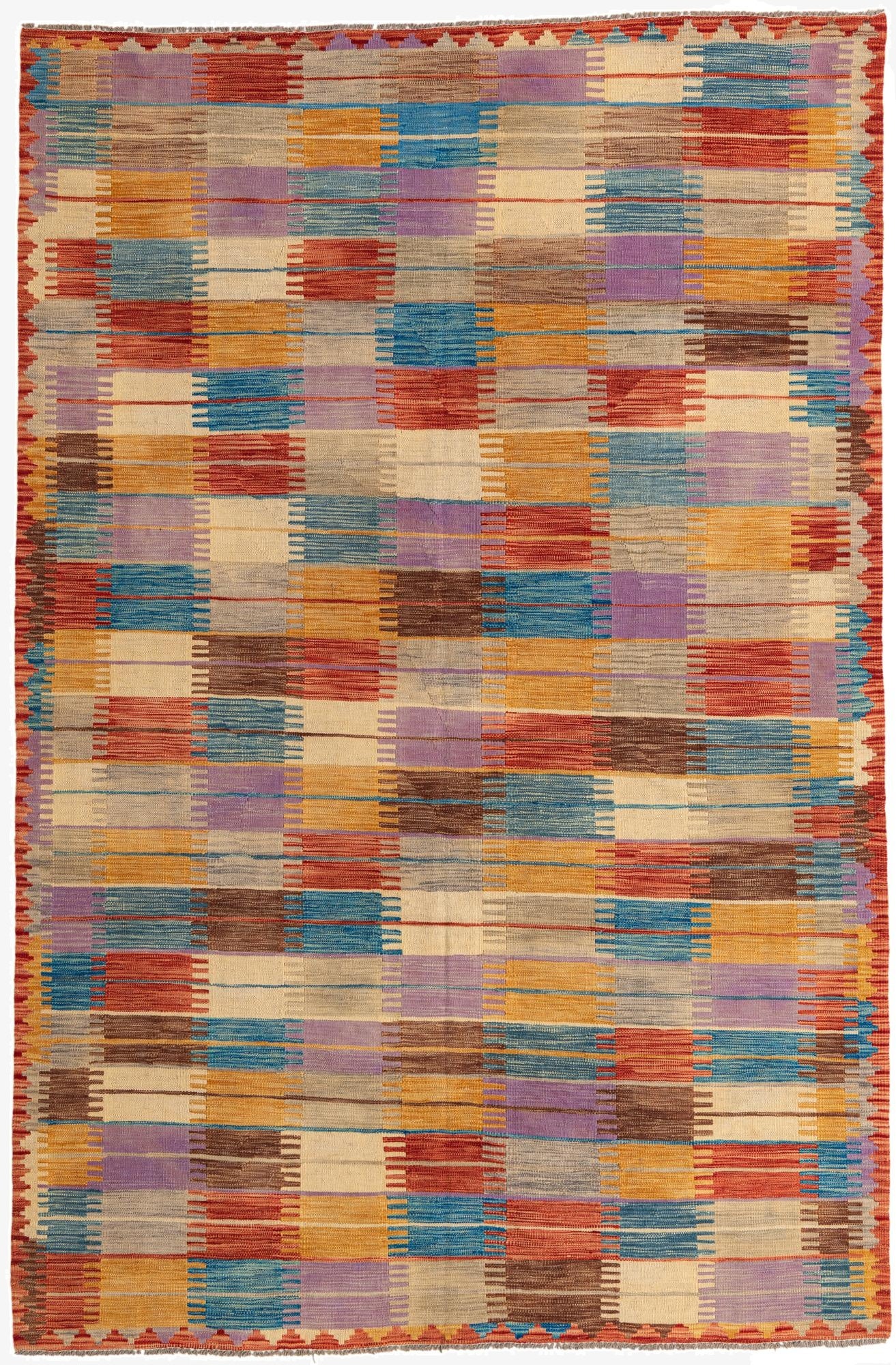  6' 4 x 9' 7  Hand Woven Kilim Modern Wool Rug