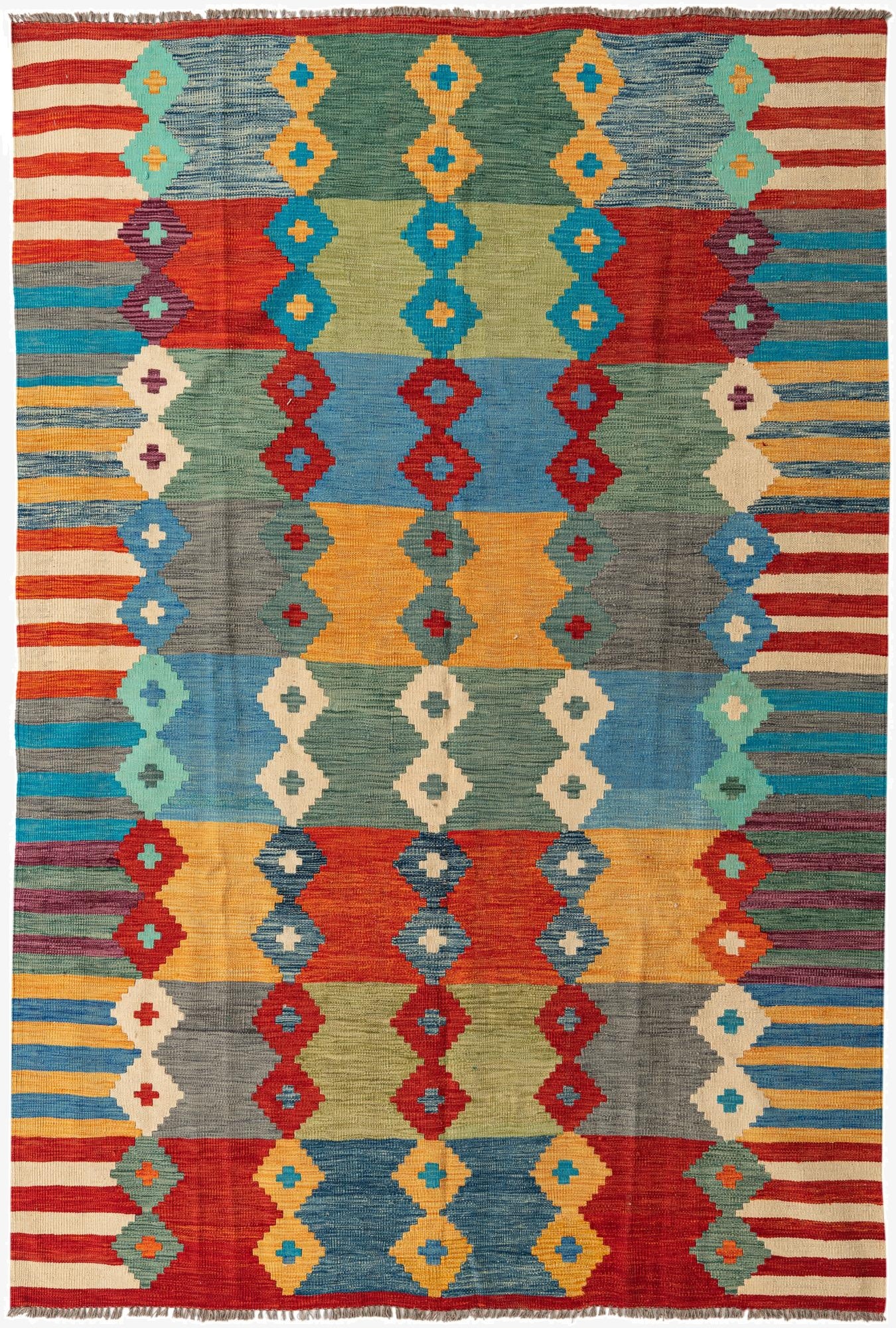  6' 7 x 9' 7  Hand Woven Kilim Modern Wool Rug