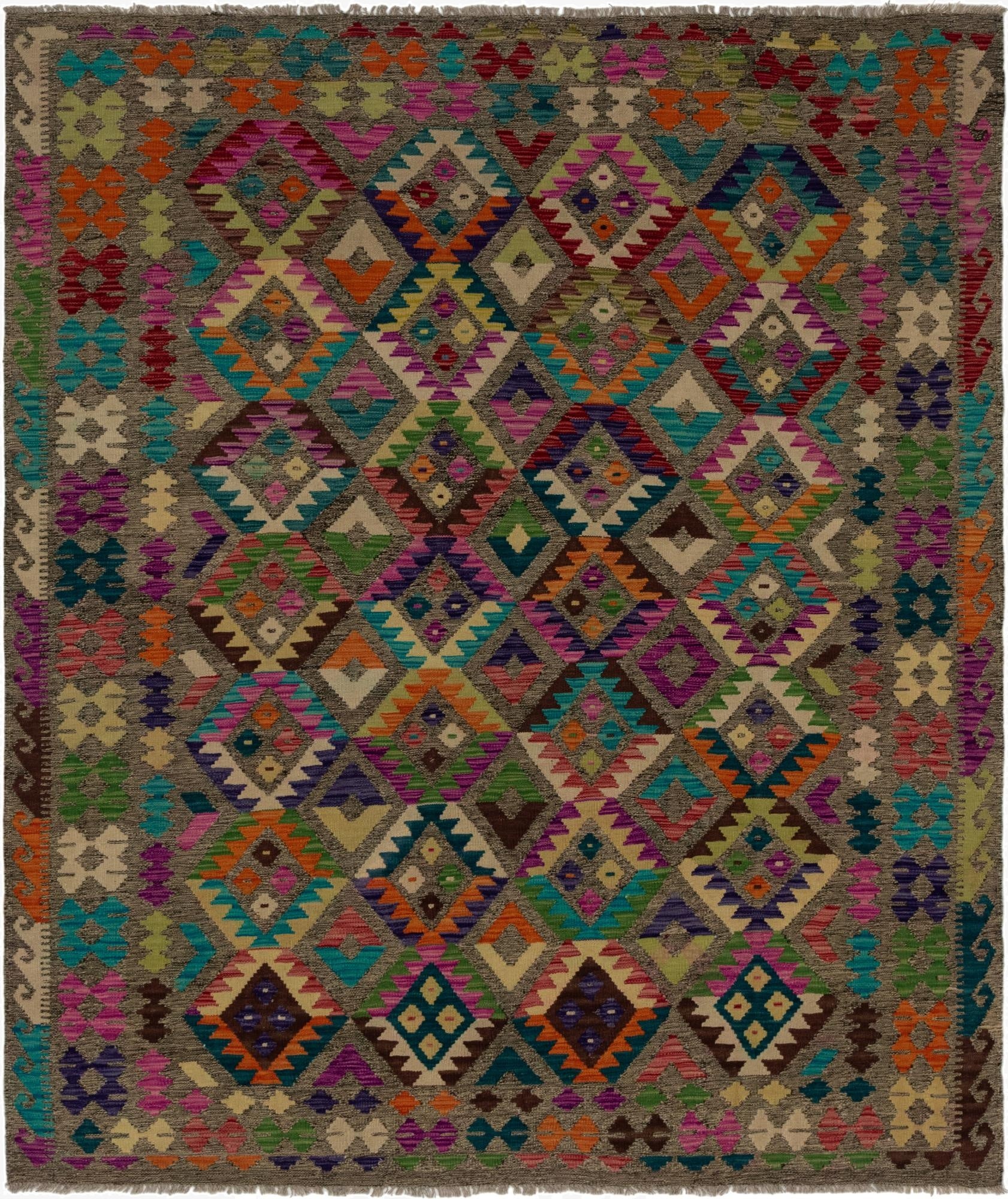  6' 9 x 8'  Hand Woven Kilim Modern Wool Rug