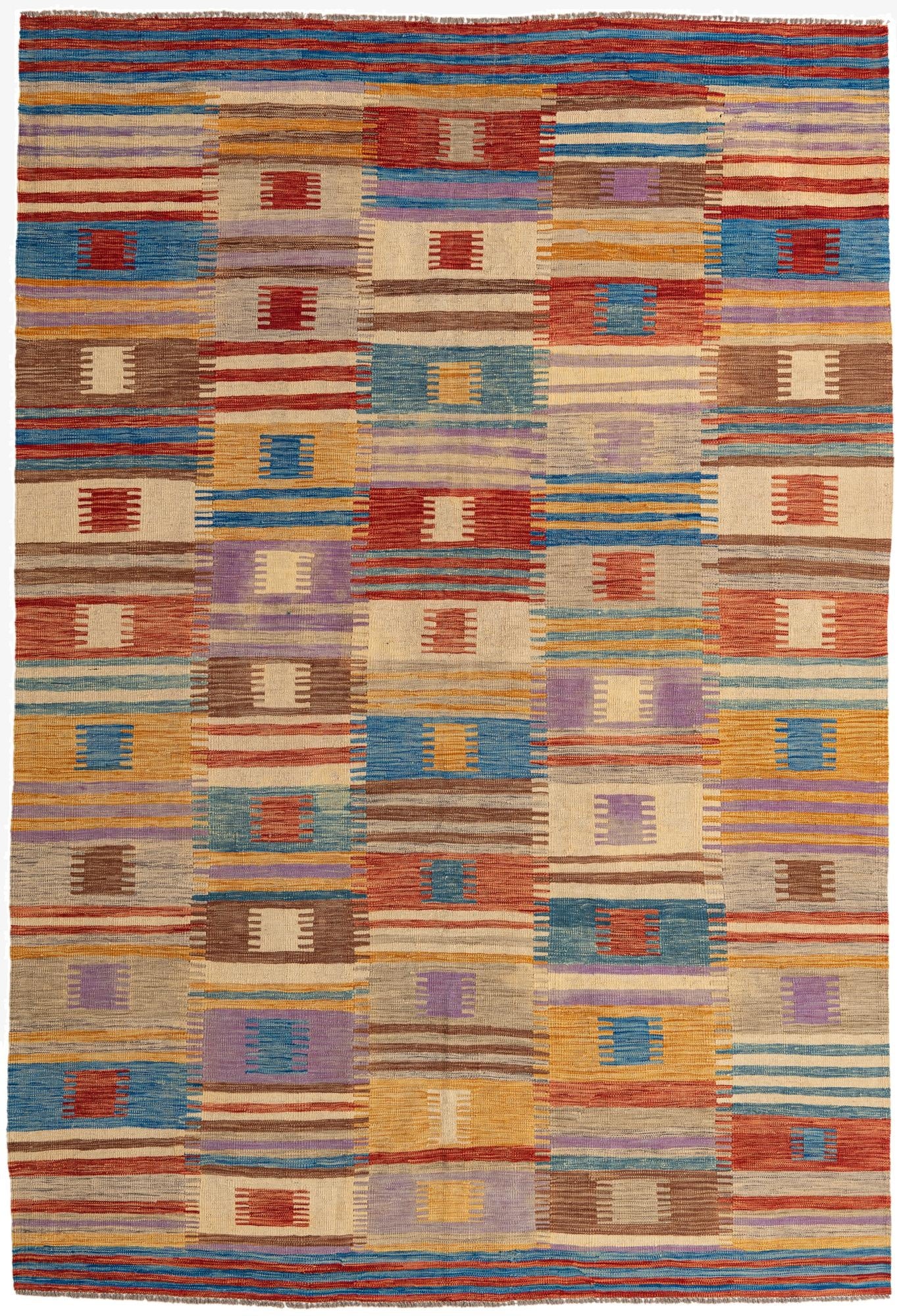  6' 8 x 9' 7  Hand Woven Kilim Modern Wool Rug