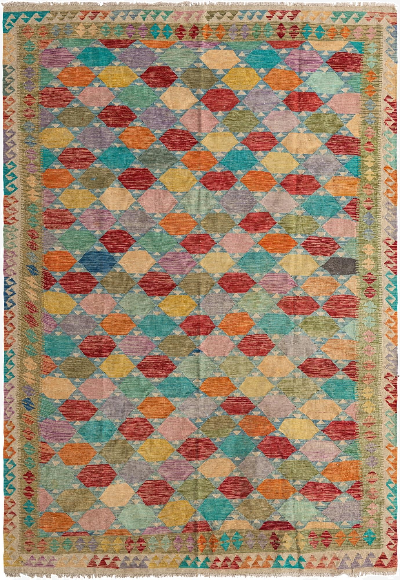  6' 8 x 9' 9  Hand Woven Kilim Modern Wool Rug