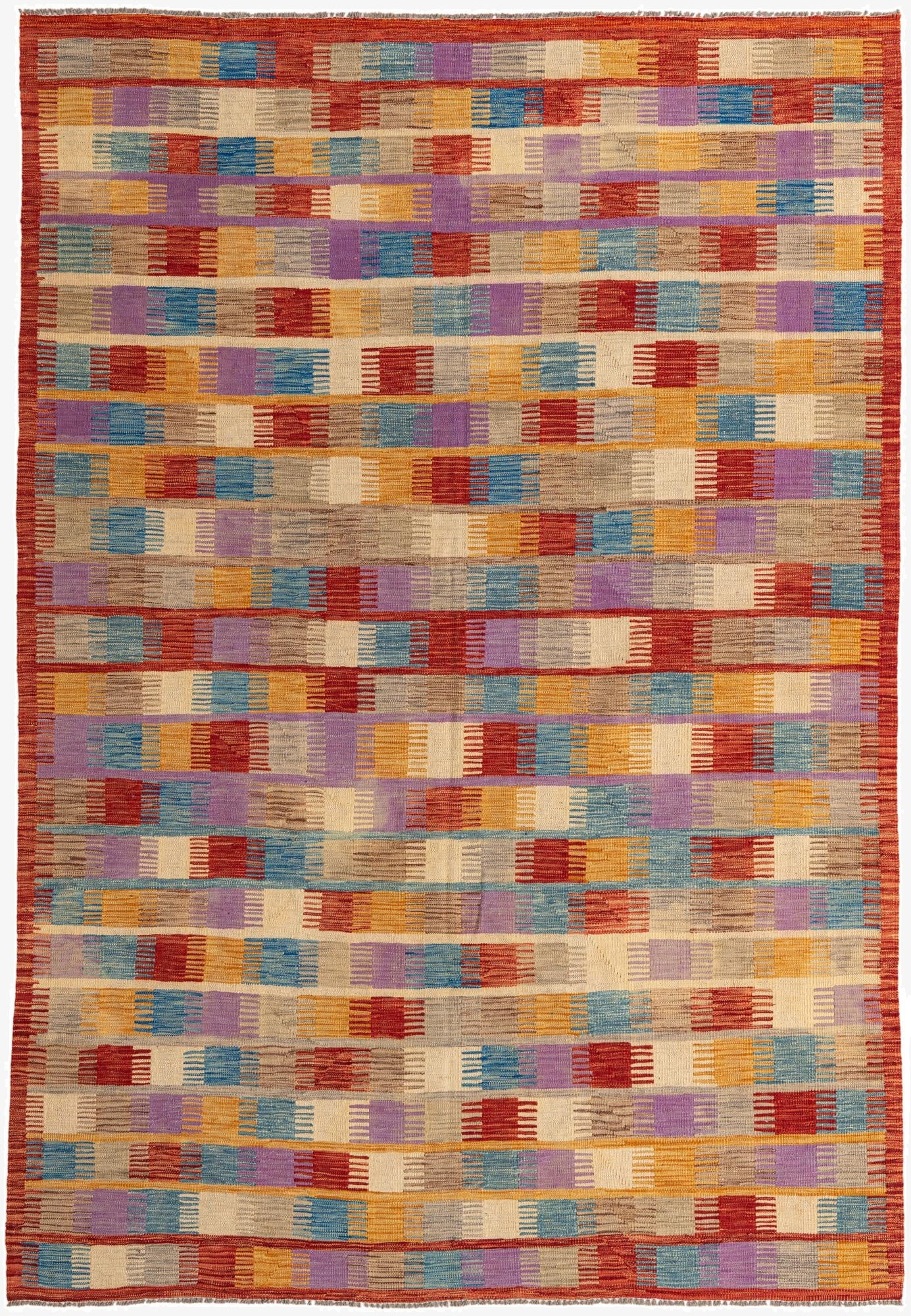  6' 8 x 9' 7  Hand Woven Kilim Modern Wool Rug