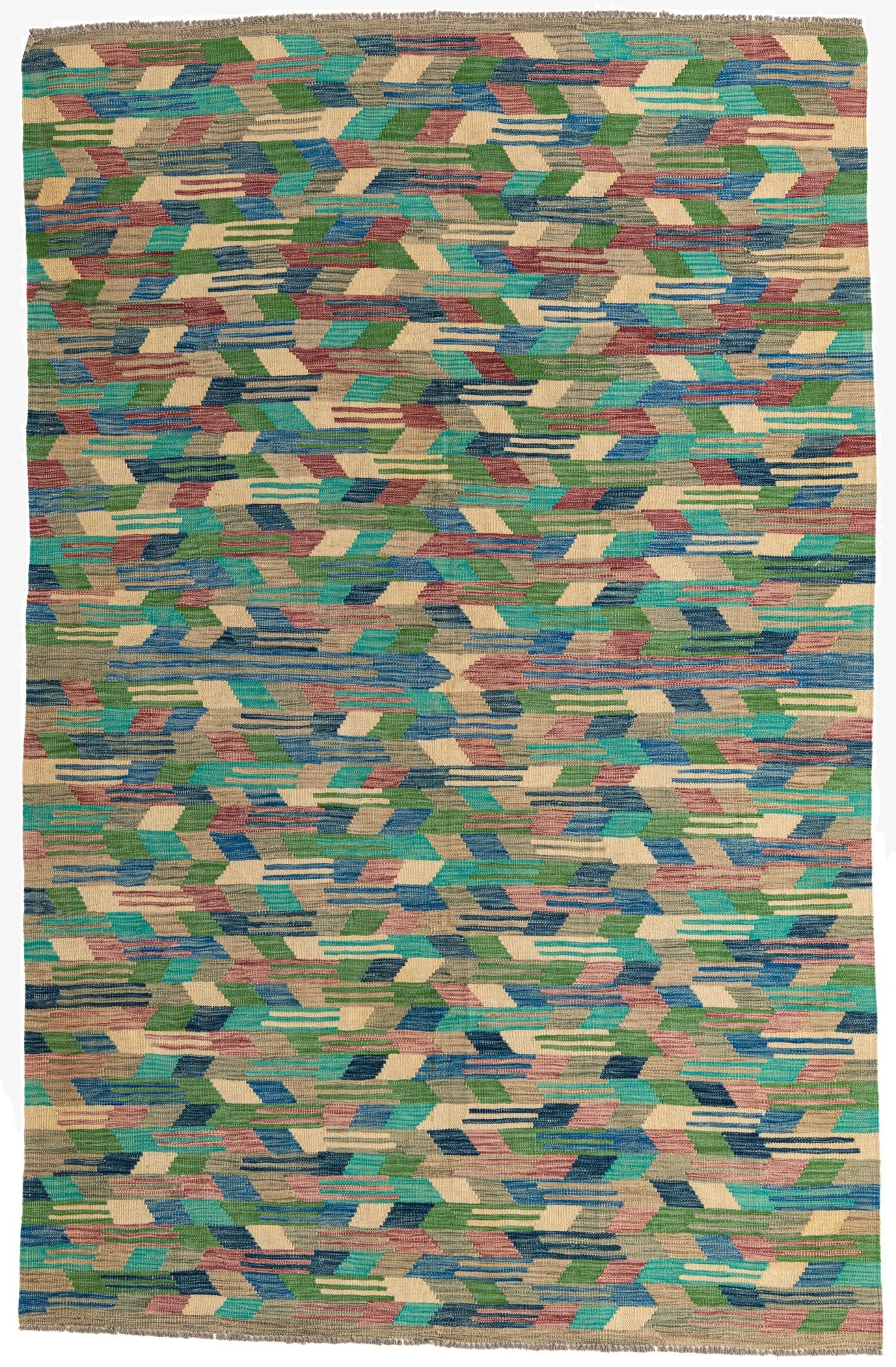  6' 3 x 9' 9  Hand Woven Kilim Modern Wool Rug