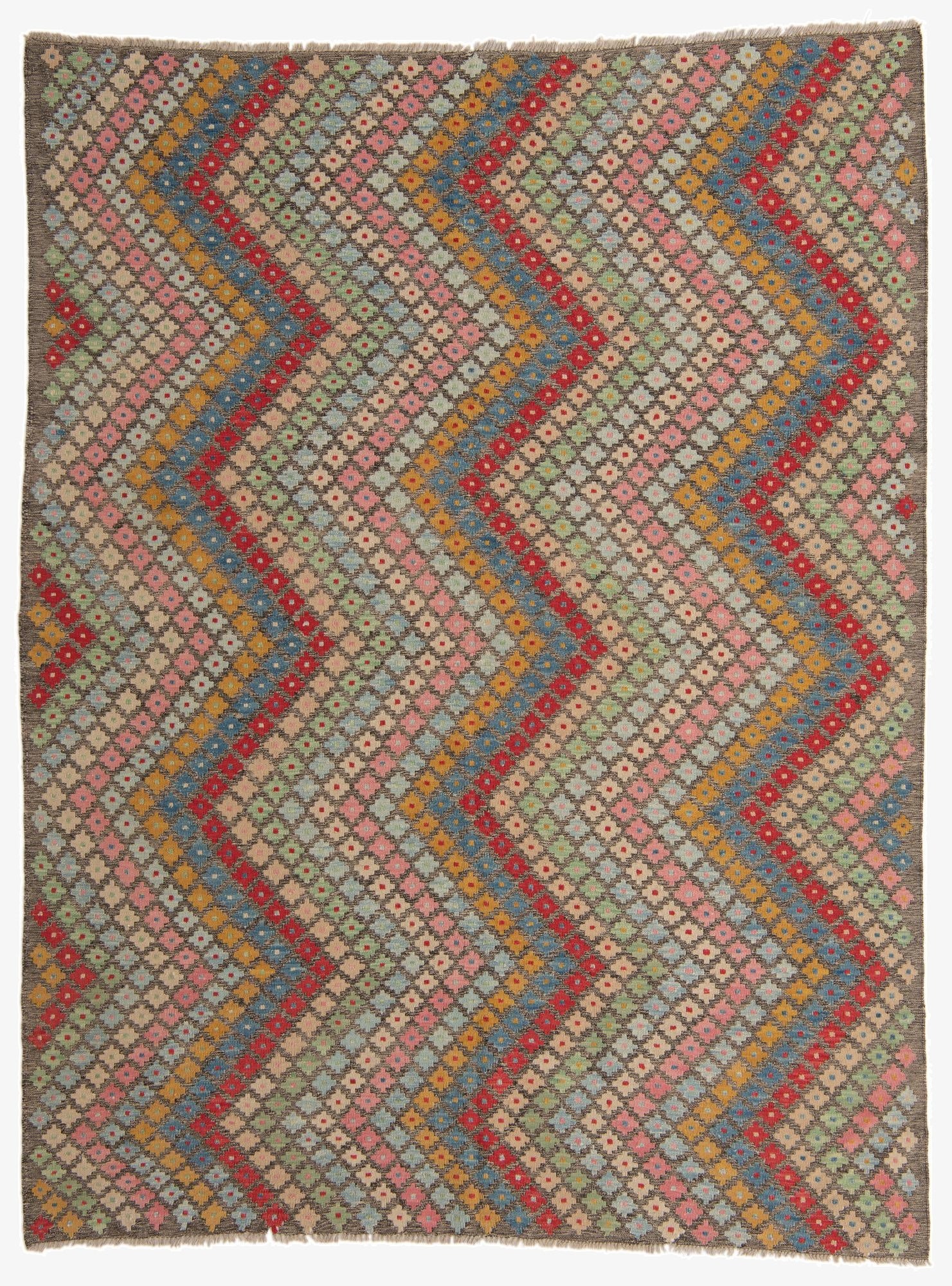  7' 2 x 9' 3  Hand Woven Kilim Modern Wool Rug