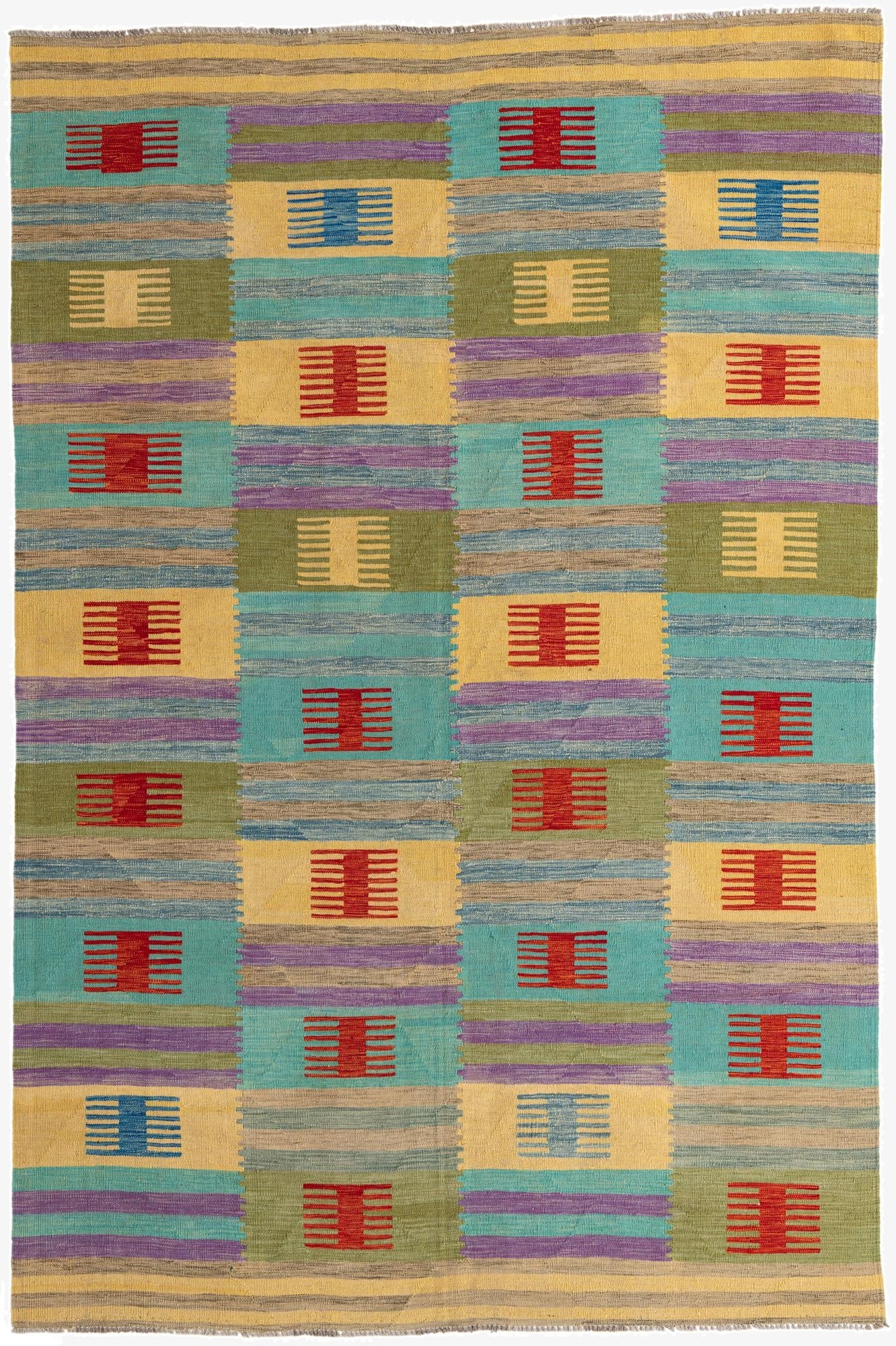  6' 7 x 9' 9  Hand Woven Kilim Modern Wool Rug