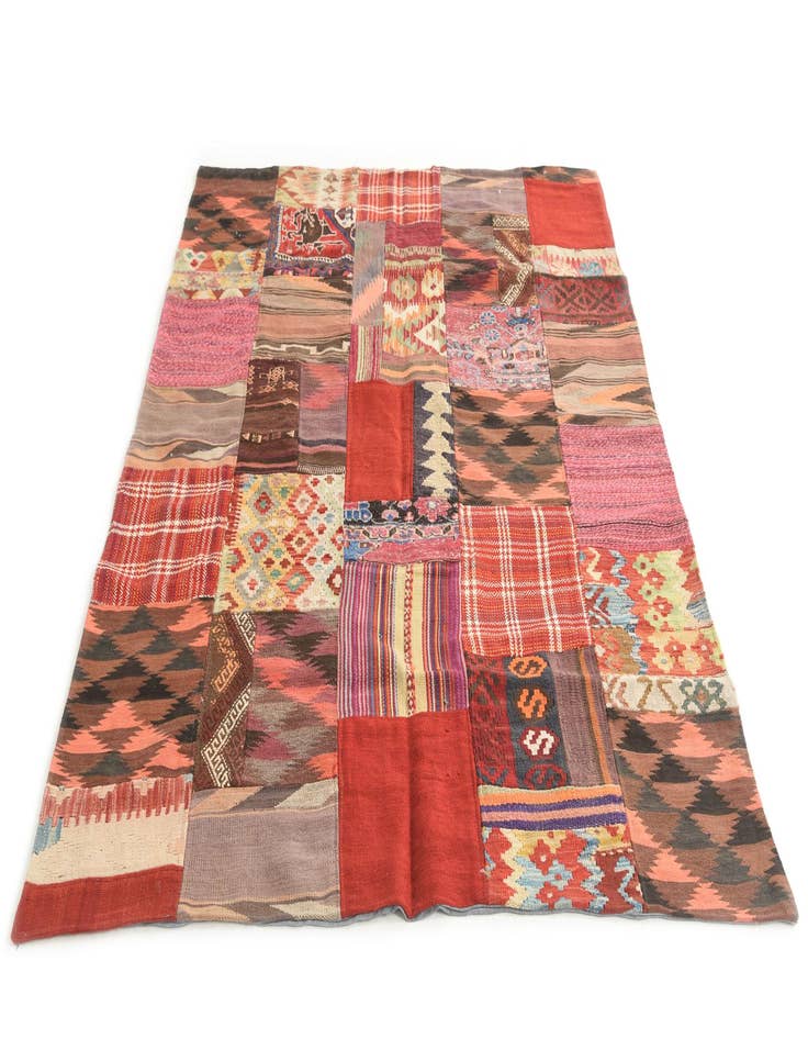 Detail image of  5' x 6' 9  Hand Woven Kilim Patchwork Wool Rug