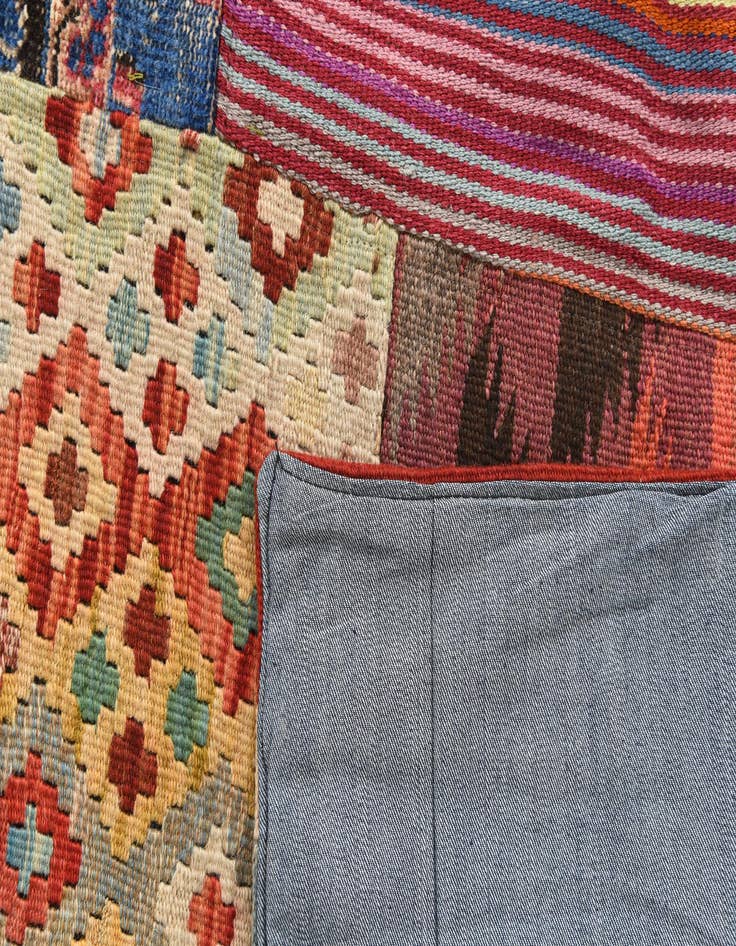 Detail image of  5' x 6' 9  Hand Woven Kilim Patchwork Wool Rug