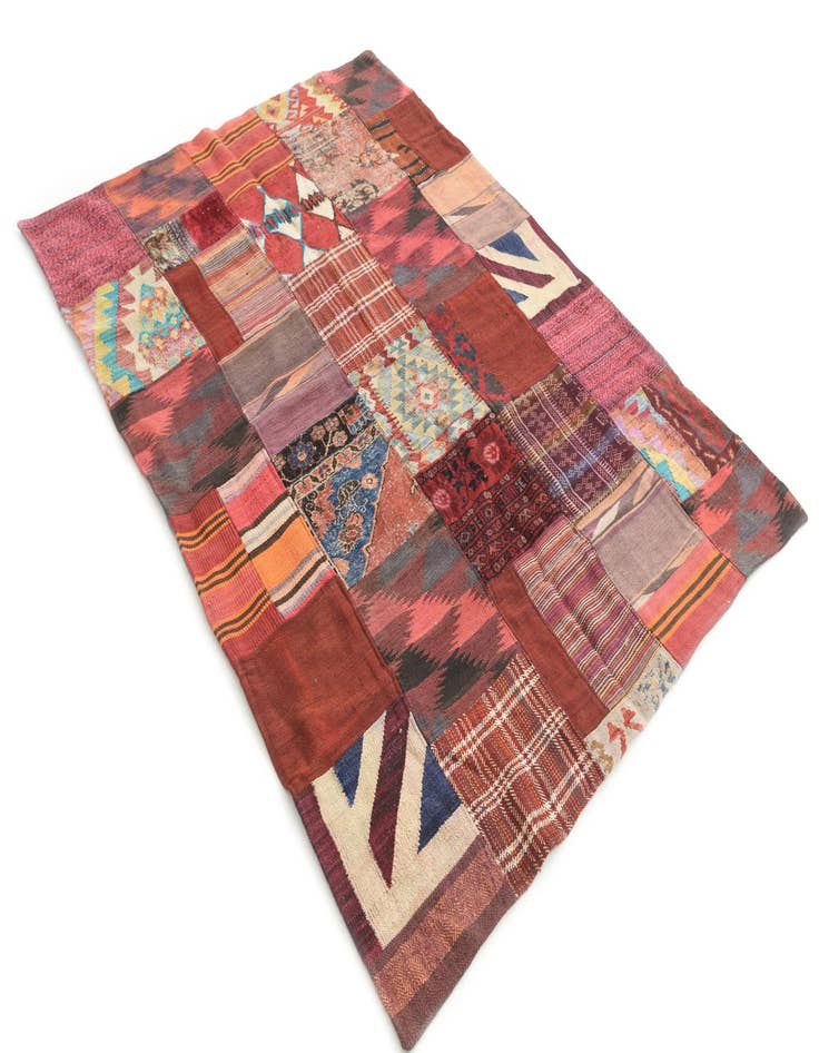 Detail image of  5' x 6' 8  Hand Woven Kilim Patchwork Wool Rug