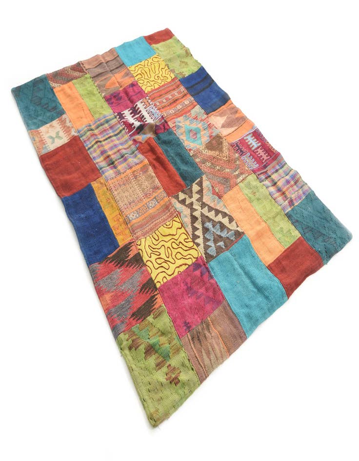 Detail image of 4' 3 x 5' 10 Hand Woven Kilim Patchwork Wool Rug