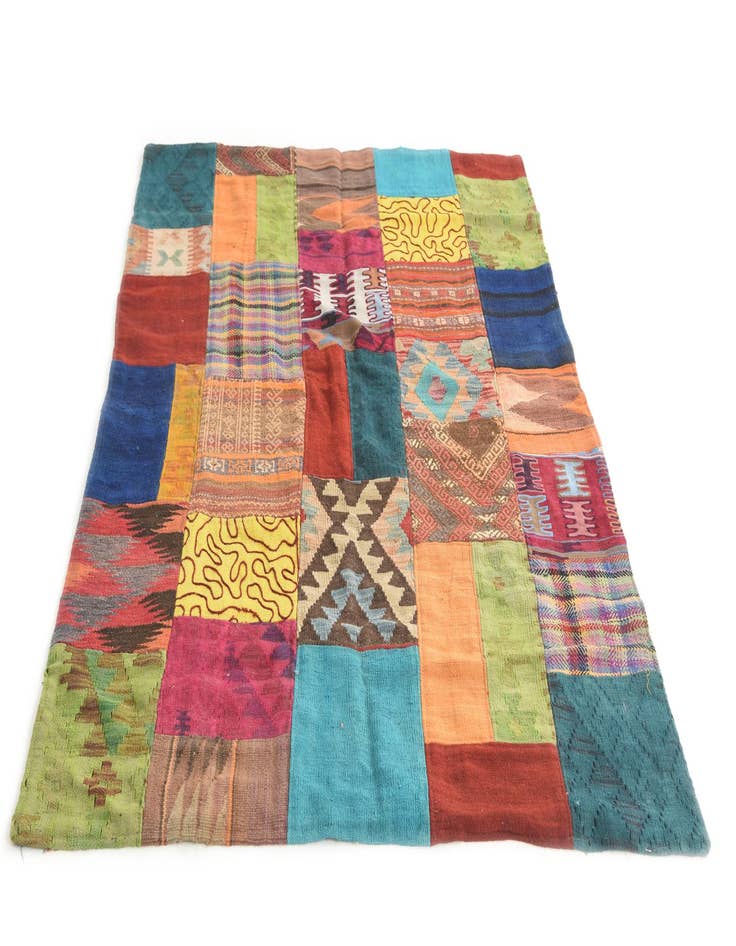 Detail image of 4' 3 x 5' 10 Hand Woven Kilim Patchwork Wool Rug