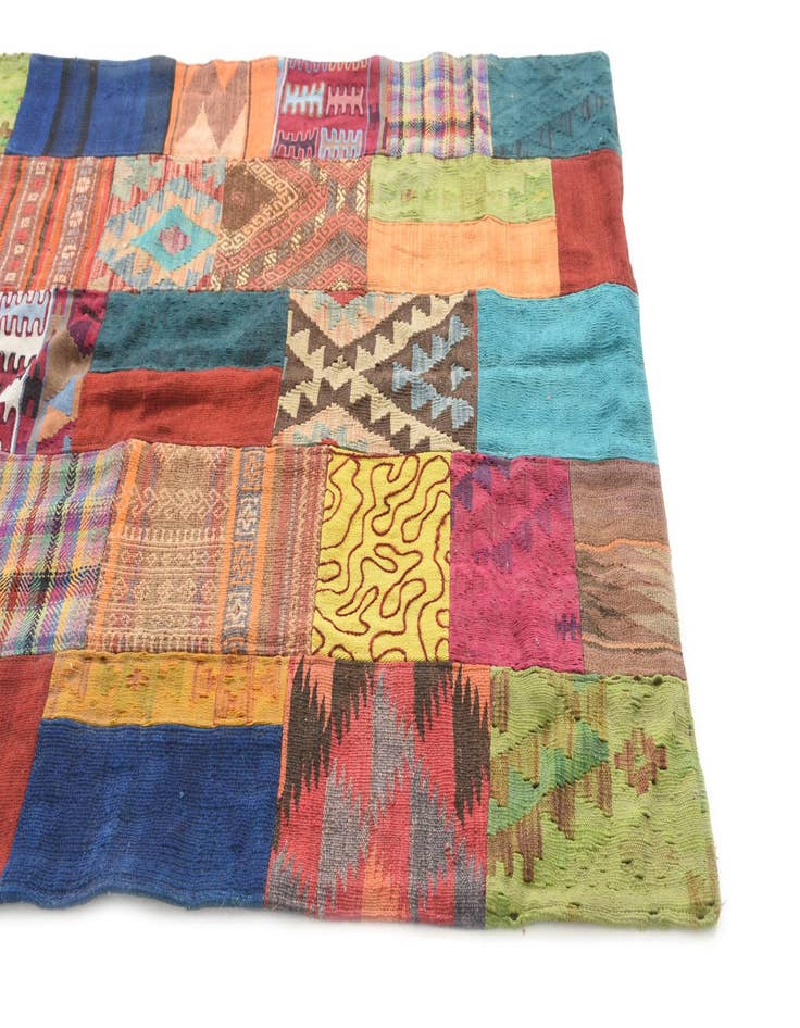 Detail image of 4' 3 x 5' 10 Hand Woven Kilim Patchwork Wool Rug