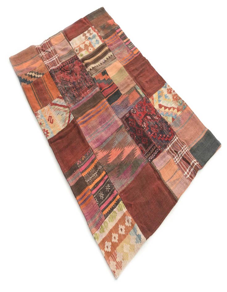 Detail image of  3' 7 x 5' 2  Hand Woven Kilim Patchwork Wool Rug