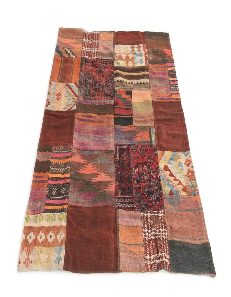 Detail image of  3' 7 x 5' 2  Hand Woven Kilim Patchwork Wool Rug