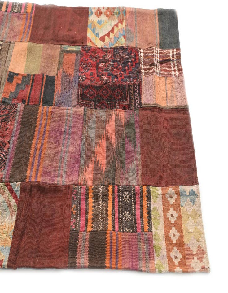 Detail image of  3' 7 x 5' 2  Hand Woven Kilim Patchwork Wool Rug