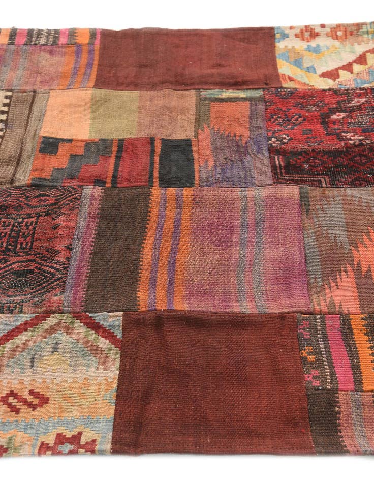 Detail image of  3' 7 x 5' 2  Hand Woven Kilim Patchwork Wool Rug