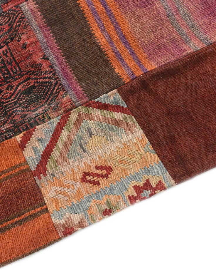 Detail image of  3' 7 x 5' 2  Hand Woven Kilim Patchwork Wool Rug