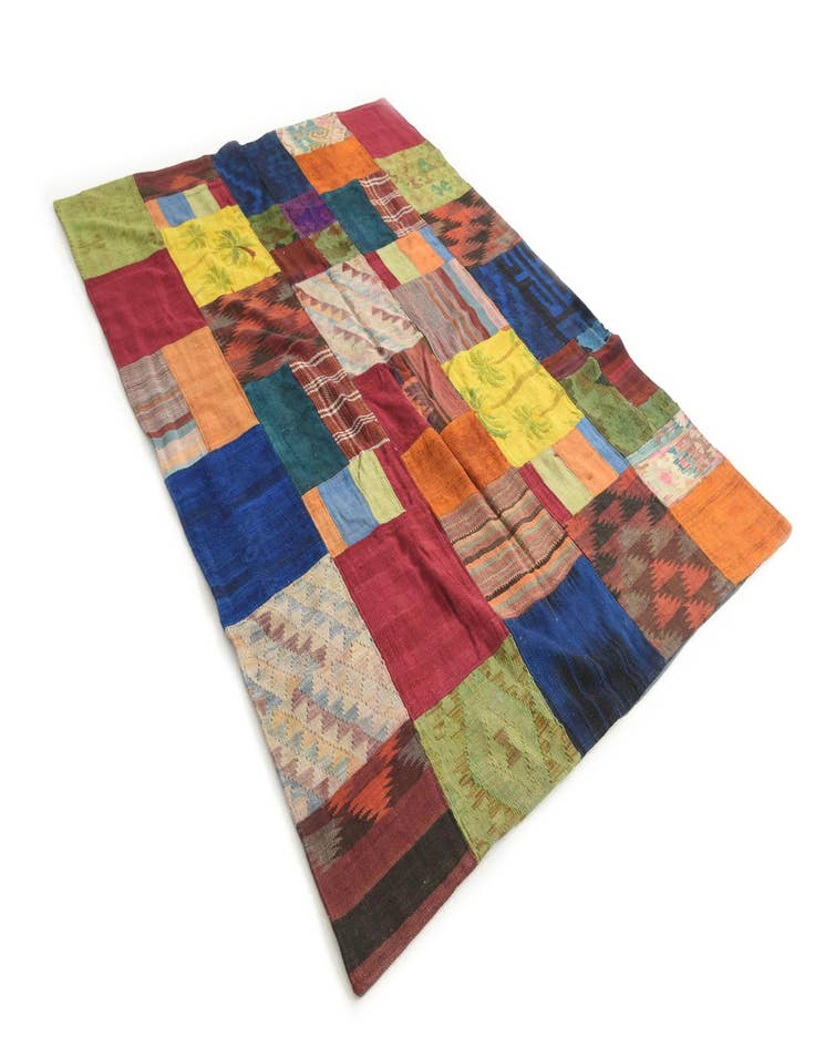 Detail image of  5' 7 x 7' 10  Hand Woven Kilim Patchwork Wool Rug