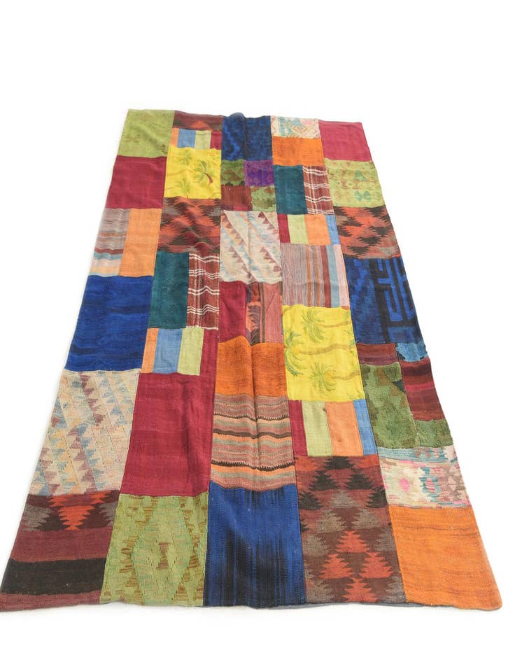 Detail image of  5' 7 x 7' 10  Hand Woven Kilim Patchwork Wool Rug