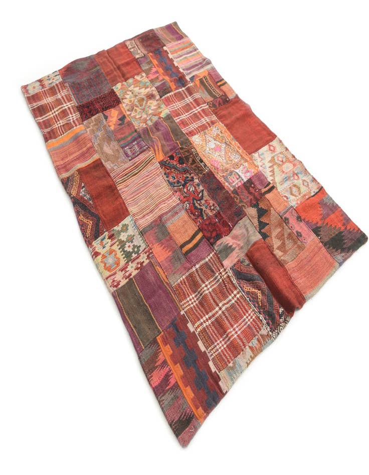 Detail image of  4' 2 x 6'  Hand Woven Kilim Patchwork Wool Rug