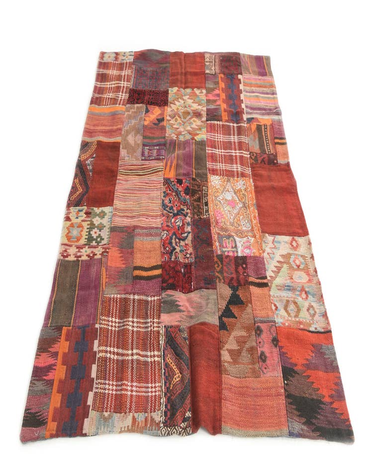 Detail image of  4' 2 x 6'  Hand Woven Kilim Patchwork Wool Rug