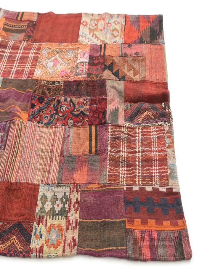 Detail image of  4' 2 x 6'  Hand Woven Kilim Patchwork Wool Rug