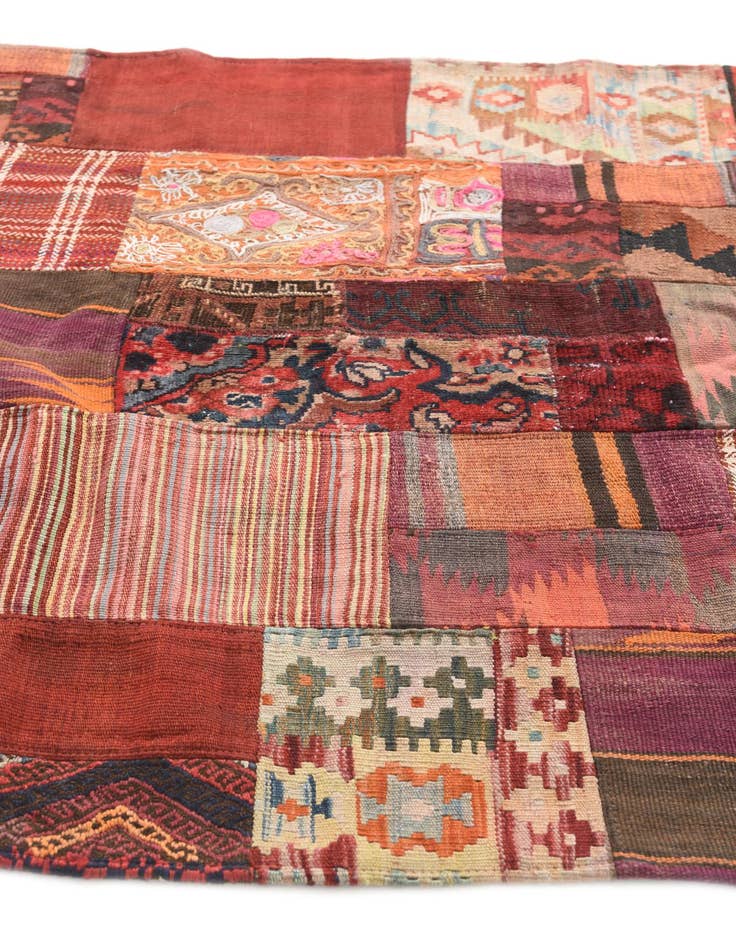 Detail image of  4' 2 x 6'  Hand Woven Kilim Patchwork Wool Rug
