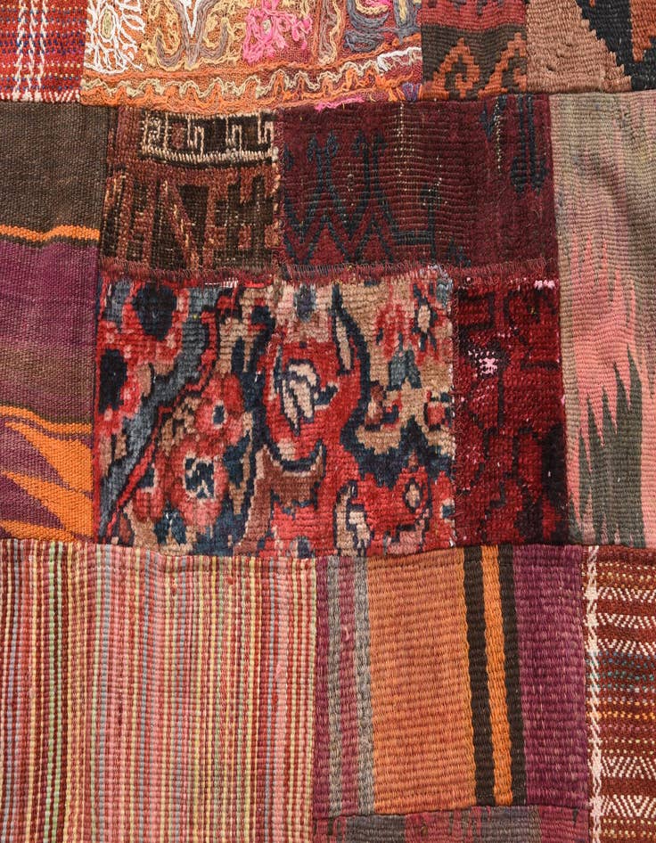 Detail image of  4' 2 x 6'  Hand Woven Kilim Patchwork Wool Rug