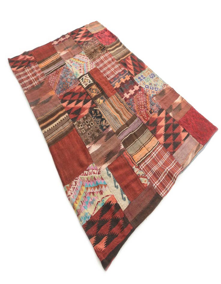 Detail image of  5' 6 x 8'  Hand Woven Kilim Patchwork Wool Rug