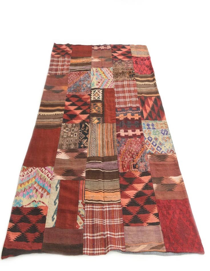 Detail image of  5' 6 x 8'  Hand Woven Kilim Patchwork Wool Rug